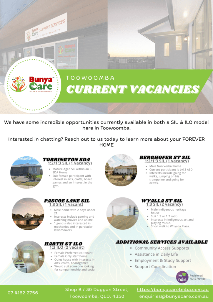 SIL Vacancies Toowoomba